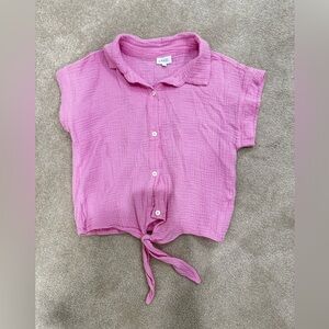Girls Pleat Pink Button Down Shirt with Tie Front, size12